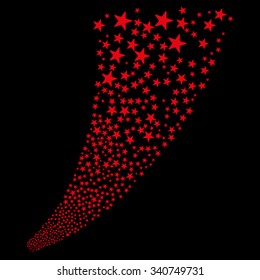 Pyrotechnic Star Fireworks Stream vector illustration. Style is red flat stars, black background.