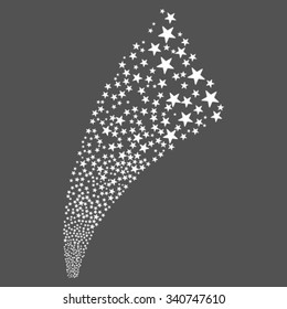 Pyrotechnic Star Salute Stream vector illustration. Style is white flat stars, gray background.