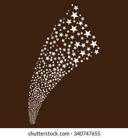 Pyrotechnic Star Salute Stream vector illustration. Style is white flat stars, brown background.