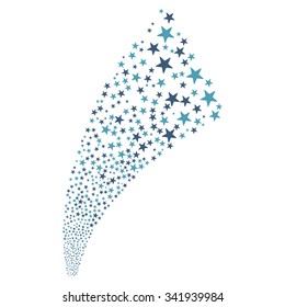 Pyrotechnic Star Salute Stream vector illustration. Style is cyan and blue bicolor flat stars, white background.