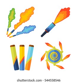 Pyrotechnics and fireworks vector.