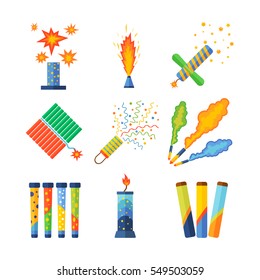 Pyrotechnics and fireworks vector.