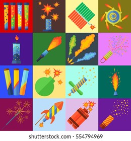 Pyrotechnics and fireworks vector.