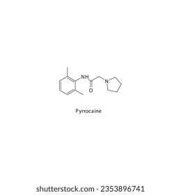 Pyrrocaine flat skeletal molecular structure Local Anesthetic drug used in local anasthesia, pain treatment. Vector illustration.