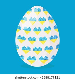 Pysanka, Ukrainian Easter egg, spring holiday symbol with cross-stitch heart shape ornament in patriotic blue and yellow colors, vector illustration isolated on white background.