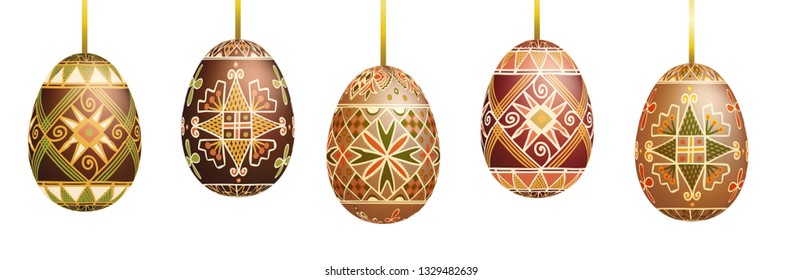 Pysanky easter eggs isolated on white. Traditional ukrainian easter eggs.
