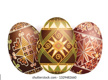 Pysanky easter eggs isolated on white. Traditional ukrainian easter eggs.