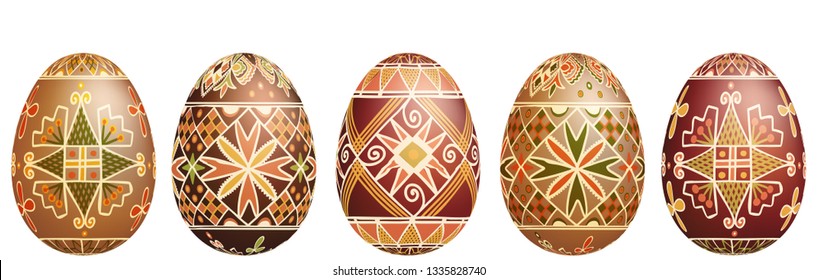 Pysanky easter eggs isolated on white. Traditional ukrainian easter eggs.