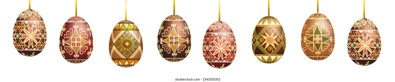 Pysanky easter eggs isolated on white. Traditional ukrainian easter eggs.