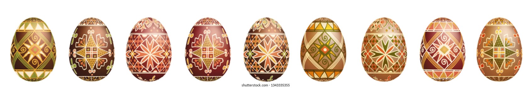 Pysanky easter eggs isolated on white. Traditional ukrainian easter eggs.