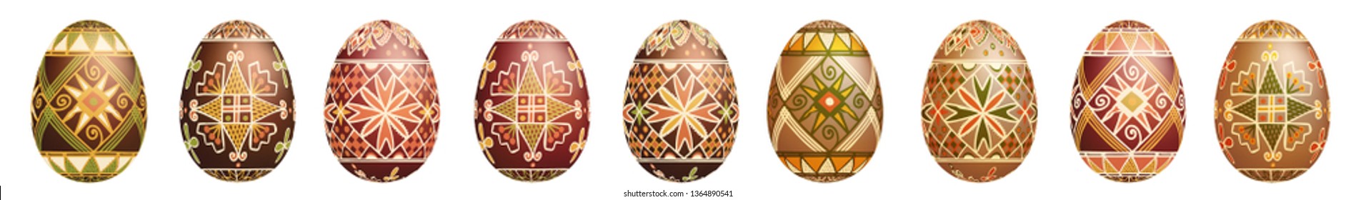 Pysanky easter eggs isolated on white. Traditional ukrainian easter eggs.