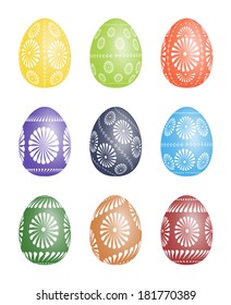 Pysanky - traditional eastern Europe decorated with wax Easter Eggs. Vector illustration over white background.