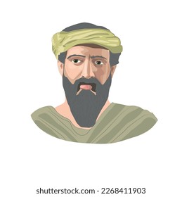 Pythagoras (570 BC – 495 BC) Astronomy, Mathematics, Philosophy. Greek philosopher. vector illustration portrait.