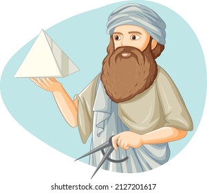 Pythagoras cartoon character on white background illustration