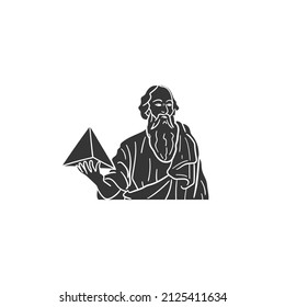 Pythagoras Icon Silhouette Illustration. Mathematician Greek Historic Vector Graphic Pictogram Symbol Clip Art. Doodle Sketch Black Sign.