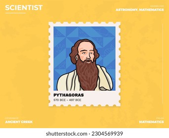 Pythagoras Inventor's Postcard Creative Ticket (Stamp) Design with Informative Details-vector illustration