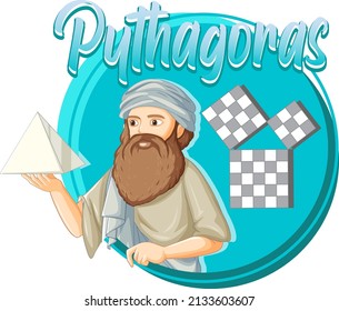 Pythagoras philosopher in cartoon style illustration