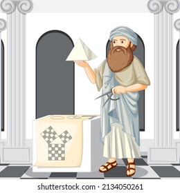 Pythagoras philosopher in cartoon style illustration