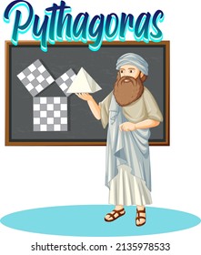 Pythagoras philosopher in cartoon style illustration