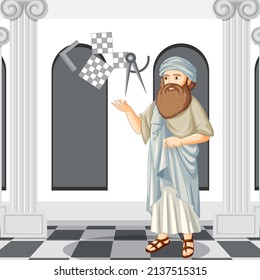 Pythagoras philosopher in cartoon style illustration