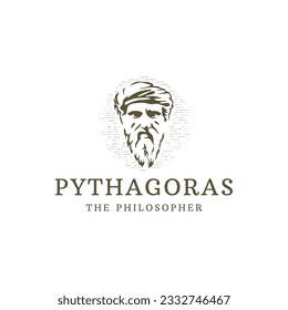 Pythagoras the philosopher head logo icon design template flat vector illustration