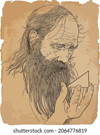 Pythagoras Portrait In Line Art. 