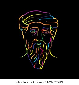 Pythagoras of Samos crazy colorful outline vector drawing. Hand-drawn outline sketch. Drawing for use on any marketing project and for resale as print.