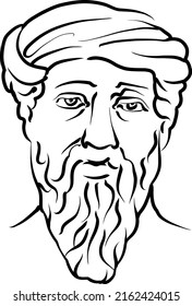 Pythagoras of Samos modern vector drawing. Hand-drawn outline sketch. Drawing for use on any marketing project and for resale as print.