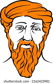 Pythagoras of Samos vector drawing with surface for hair. Hand-drawn outline sketch. Drawing for use on any marketing project and for resale as print.