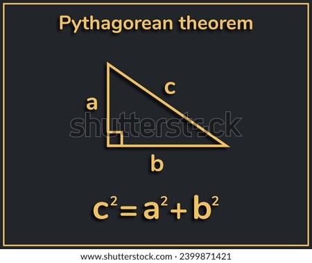 Pythagorean theorem gold on a black background. Education. Science. Vector illustration.