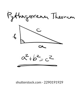 Pythagorean theorem. Math formula. Handwritten illustration.