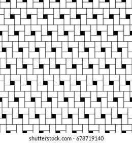 Pythagorean tiling. Squares tessellation vector. Repeated white checks sequence on black background. Surface pattern design with polygons. Mosaic motif. Grid wallpaper.