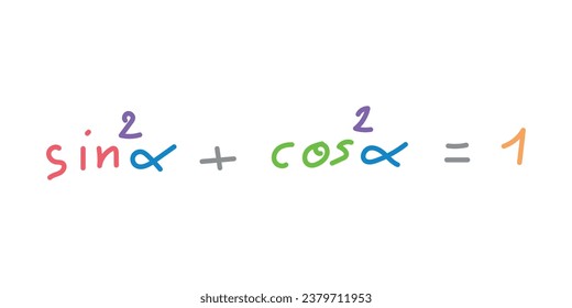 Identidad trigonométrica pitagórica. Concepto de escritura a mano de doodle matemático. Recursos matemáticos para profesores y estudiantes.