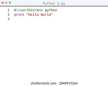 Python 2 language Hello World program sample in editor window
