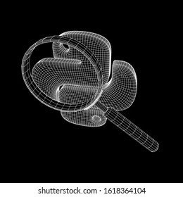 Python code language sign with magnifying glass. Programming coding and developing concept. Wireframe low poly mesh vector illustration