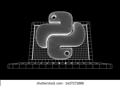 Python code language sign with notebook laptop device. Programming coding and developing concept. Wireframe low poly mesh vector illustration