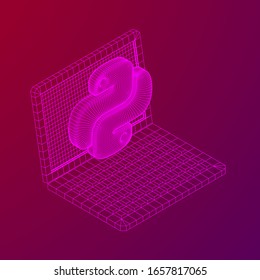Python code language sign with notebook laptop device. Programming coding and developing concept. Wireframe low poly mesh vector illustration