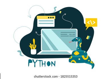 Python code language sign. Programming coding and developing concept. Software development. Programming language