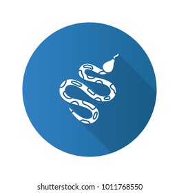 Python flat design long shadow glyph icon. Snake. Boa constrictor. Vector silhouette illustration