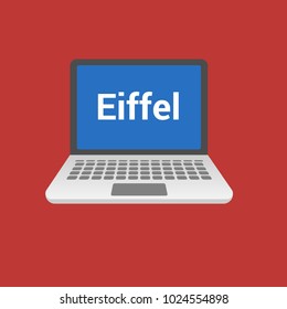 Python programming language. Laptop flat design on red background