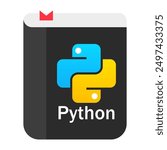 Python programming language tutorial. Textbook, red bookmark, writing programs, coding, programmer, manual, software development, developer, express courses, studying, education, educational materials