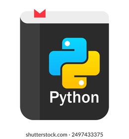 Python programming language tutorial. Textbook, red bookmark, writing programs, coding, programmer, manual, software development, developer, express courses, studying, education, educational materials