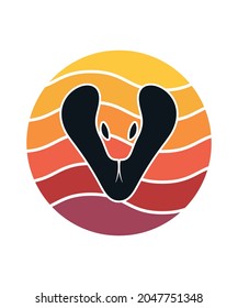 Python Retro Sunset Design template. Vector design template for logo, badges, t-shirt, POD and book cover. Isolated white background.
