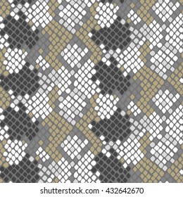 Python skin seamless vector texture. Gray and gold tone colors snake pattern ornament for textile fabric. Artificial reptile python leather pattern.