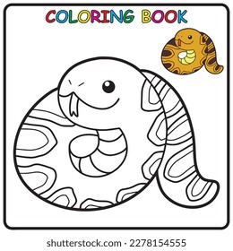 Python snake coloring page for a children's book with colorful examples. Image in vector format. great coloring activity for children and toddlers