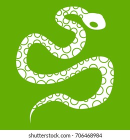 Python snake icon white isolated on green background. Vector illustration