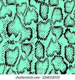 Python snake skin seamless pattern for fabric, stationery, wallpaper or print material. Reptile scales repeat texture. Sea green color.