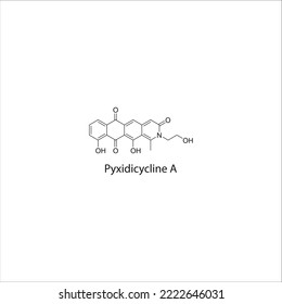 Pyxidicycline A flat skeletal molecular structure Tetracycline antibiotic drug used in bacterial infection treatment. Vector illustration.