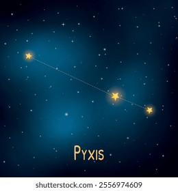 Pyxis constellation: bright night sky with stars and galaxy backdrop.