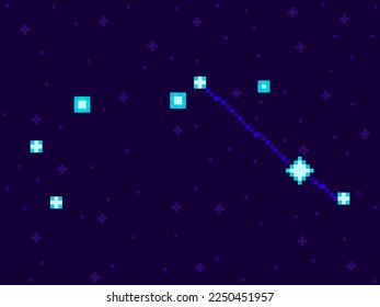 Pyxis constellation in pixel art style. 8-bit stars in the night sky in retro video game style. Cluster of stars and galaxies. Design for applications, banners and posters. Vector illustration